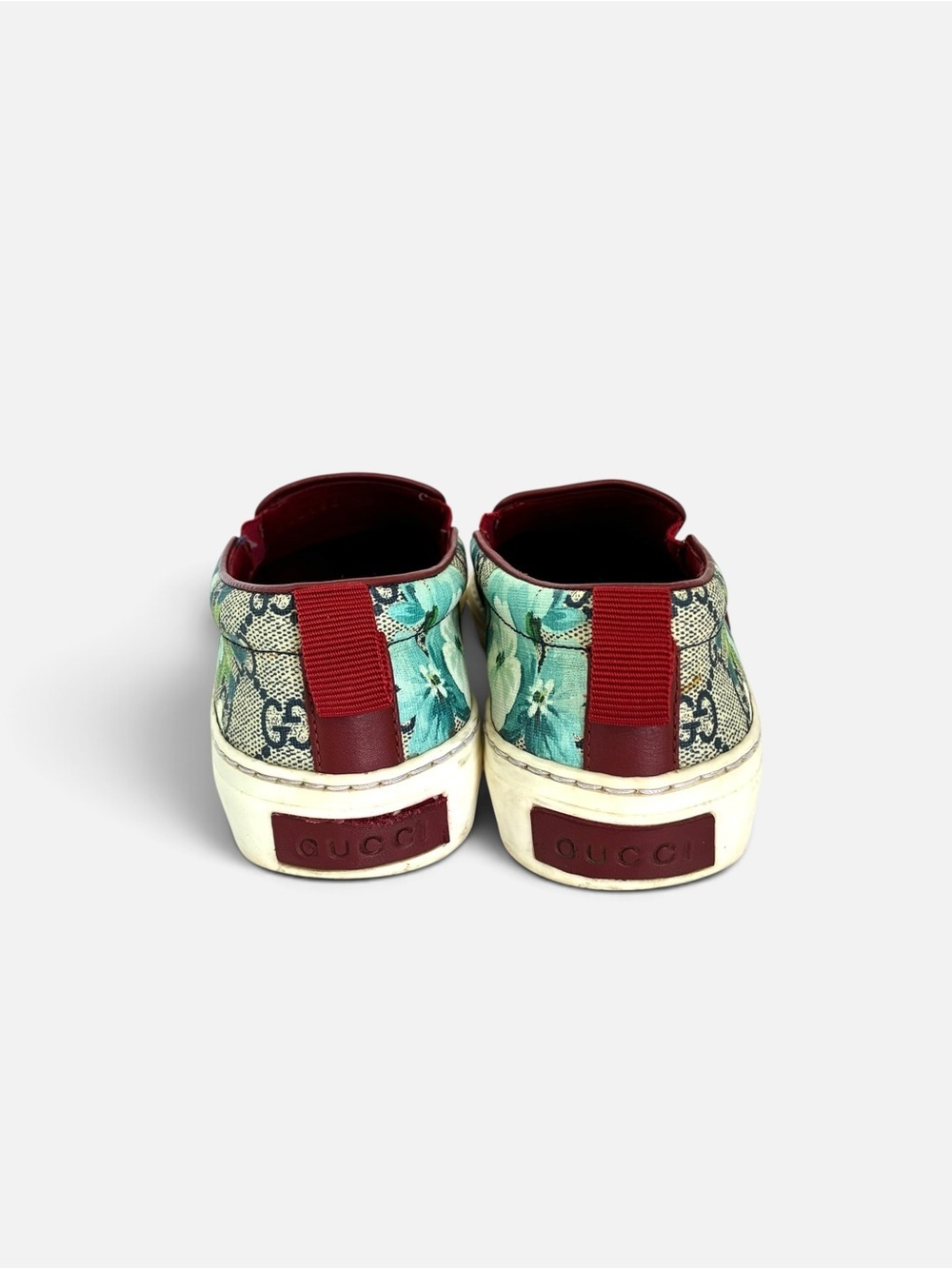 Gucci Floral Slip-On Sneakers in Teal and Burgundy - Picture 4 of 6